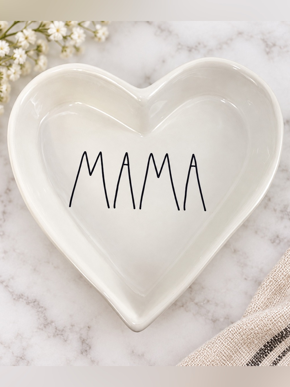 Rae Dunn MAMA Heart Shaped Ceramic Trinket Dish White NWT